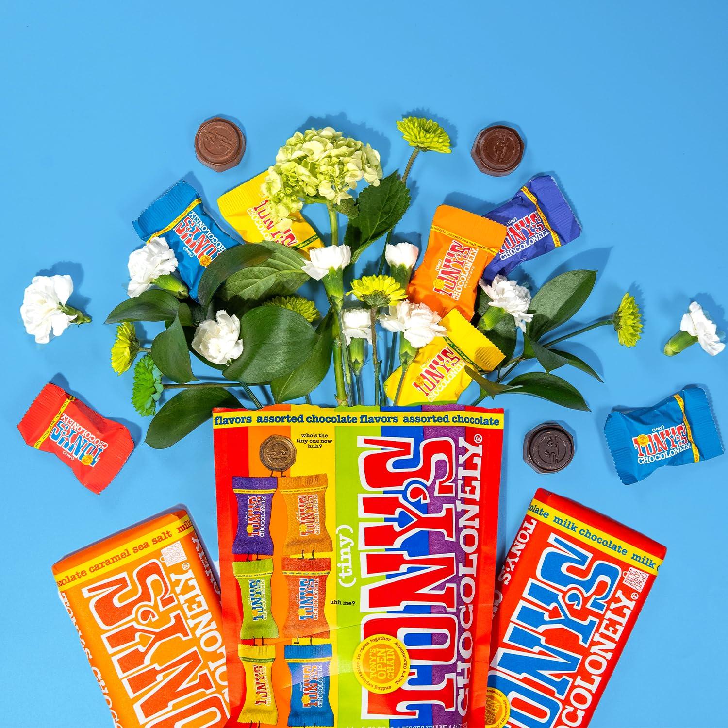 image:imageTonys Chocolonely Assorted Chocolate Candy Pieces Belgian Milk amp Dark Chocolate Caramel Sea Salt Almond Sea Salt Honey Almond Nougat Pretzel Toffee Quality Fairtrade Cocoa 36 Count 1128 OzAssorted Chocolate Flavors
