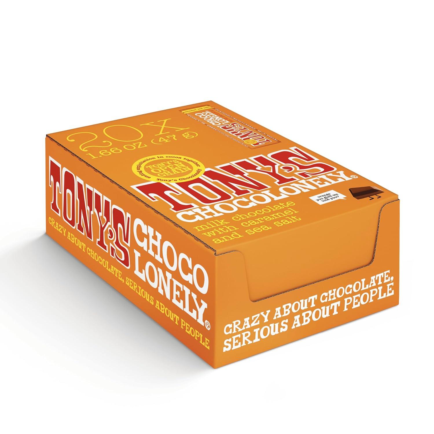 image:imageTonys Chocolonely Belgian Dark Chocolate Candy Bar With Almonds amp Sea Salt Chocolate Bars for Snacks Party Favors Gifts Vegan 51 Cacao Made From Quality Fairtrade Cocoa 20 Bars 166 Oz EachOrange Caramel Sea Salt