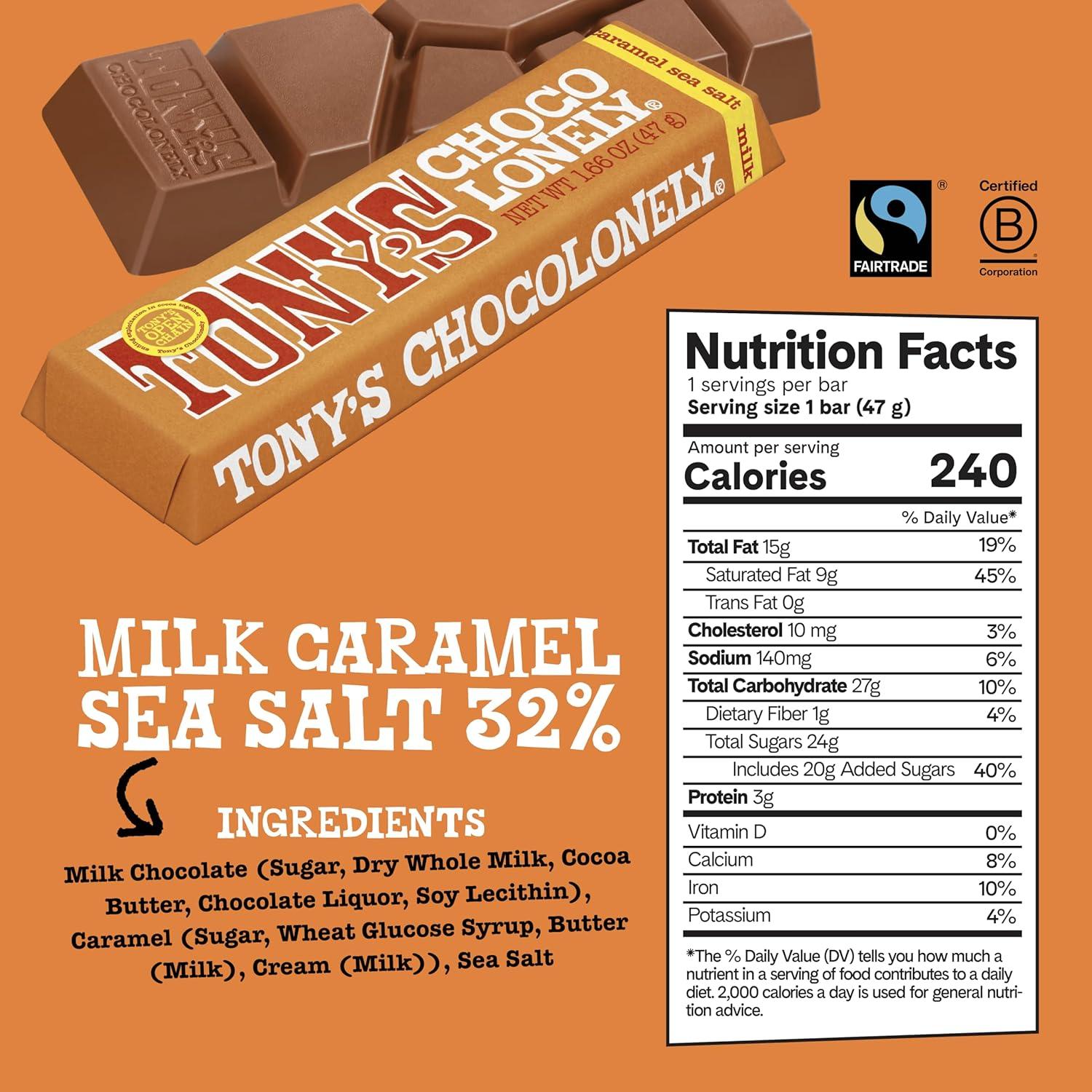 image:imageTonys Chocolonely Belgian Dark Chocolate Candy Bar With Almonds amp Sea Salt Chocolate Bars for Snacks Party Favors Gifts Vegan 51 Cacao Made From Quality Fairtrade Cocoa 20 Bars 166 Oz EachOrange Caramel Sea Salt