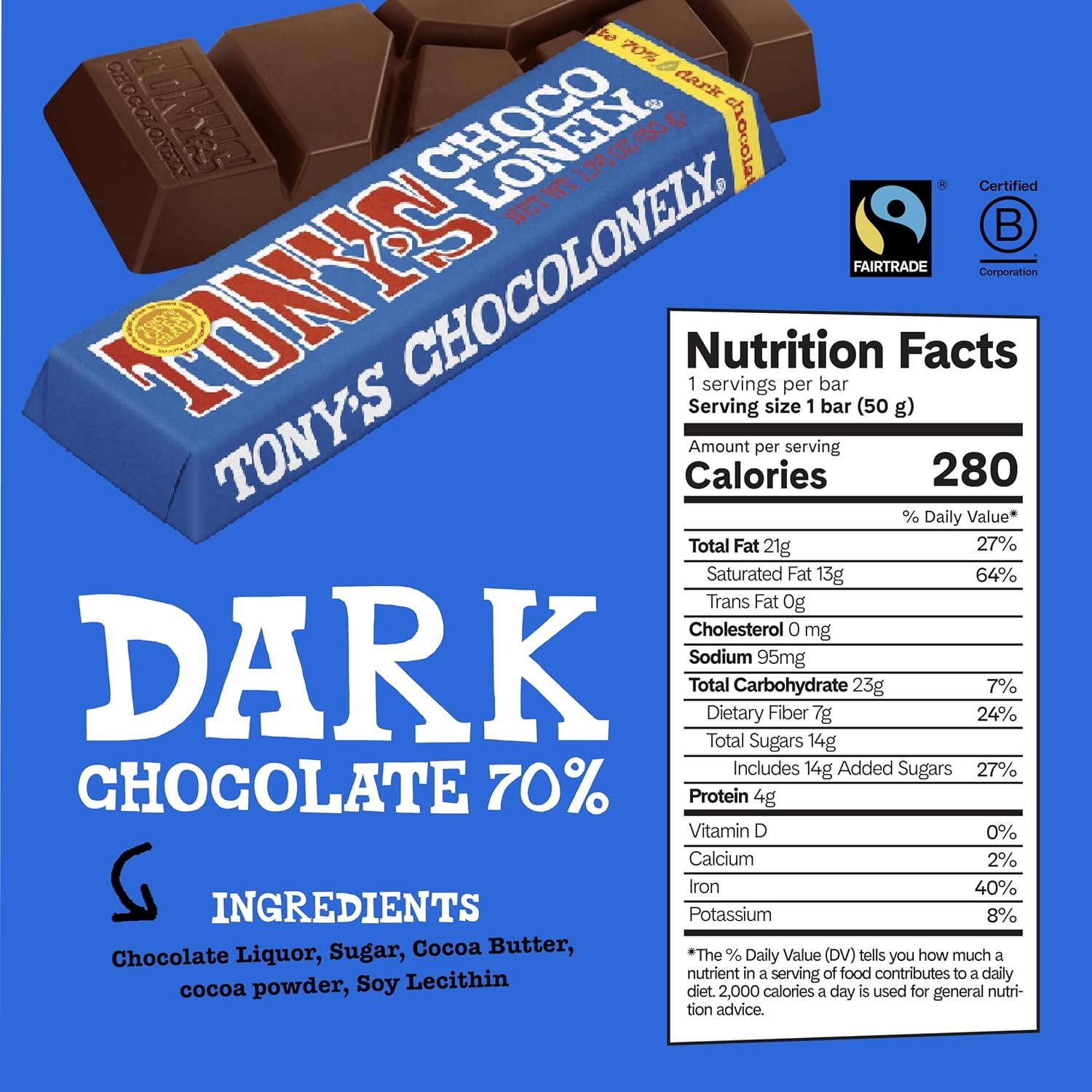 image:imageTonys Chocolonely Belgian Dark Chocolate Candy Bar With Almonds amp Sea Salt Chocolate Bars for Snacks Party Favors Gifts Vegan 51 Cacao Made From Quality Fairtrade Cocoa 20 Bars 166 Oz EachBlue Dark Chocolate