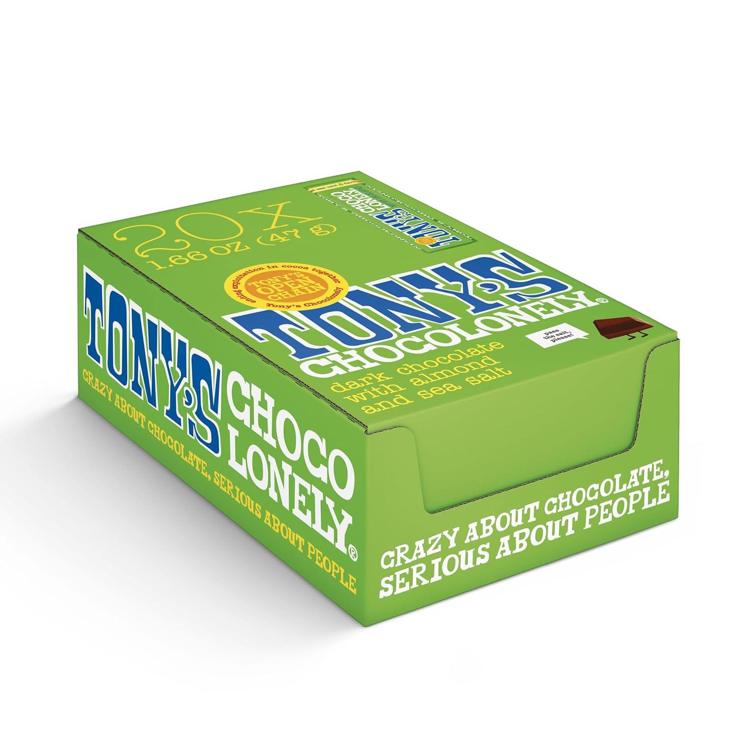 image:imageTonys Chocolonely Belgian Dark Chocolate Candy Bar With Almonds amp Sea Salt Chocolate Bars for Snacks Party Favors Gifts Vegan 51 Cacao Made From Quality Fairtrade Cocoa 20 Bars 166 Oz EachGreen Almonds Sea Salt