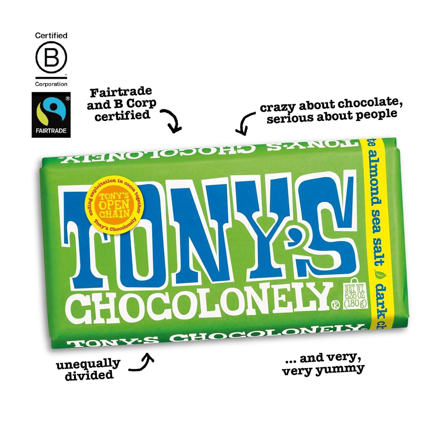 image:imageTonys Chocolonely Belgian Dark Chocolate Pure Chocolate Bar for Snacks Party Favors Gifts or Gift Basket Vegan 70 Cacao Made From Quality Fairtrade Cocoa amp B Corp Certified 635 Oz 4 BarsDark Almond Sea Salt