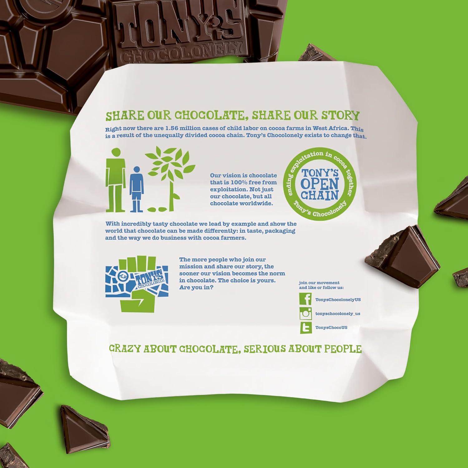 image:imageTonys Chocolonely Belgian Dark Chocolate Pure Chocolate Bar for Snacks Party Favors Gifts or Gift Basket Vegan 70 Cacao Made From Quality Fairtrade Cocoa amp B Corp Certified 635 Oz 4 BarsDark Almond Sea Salt