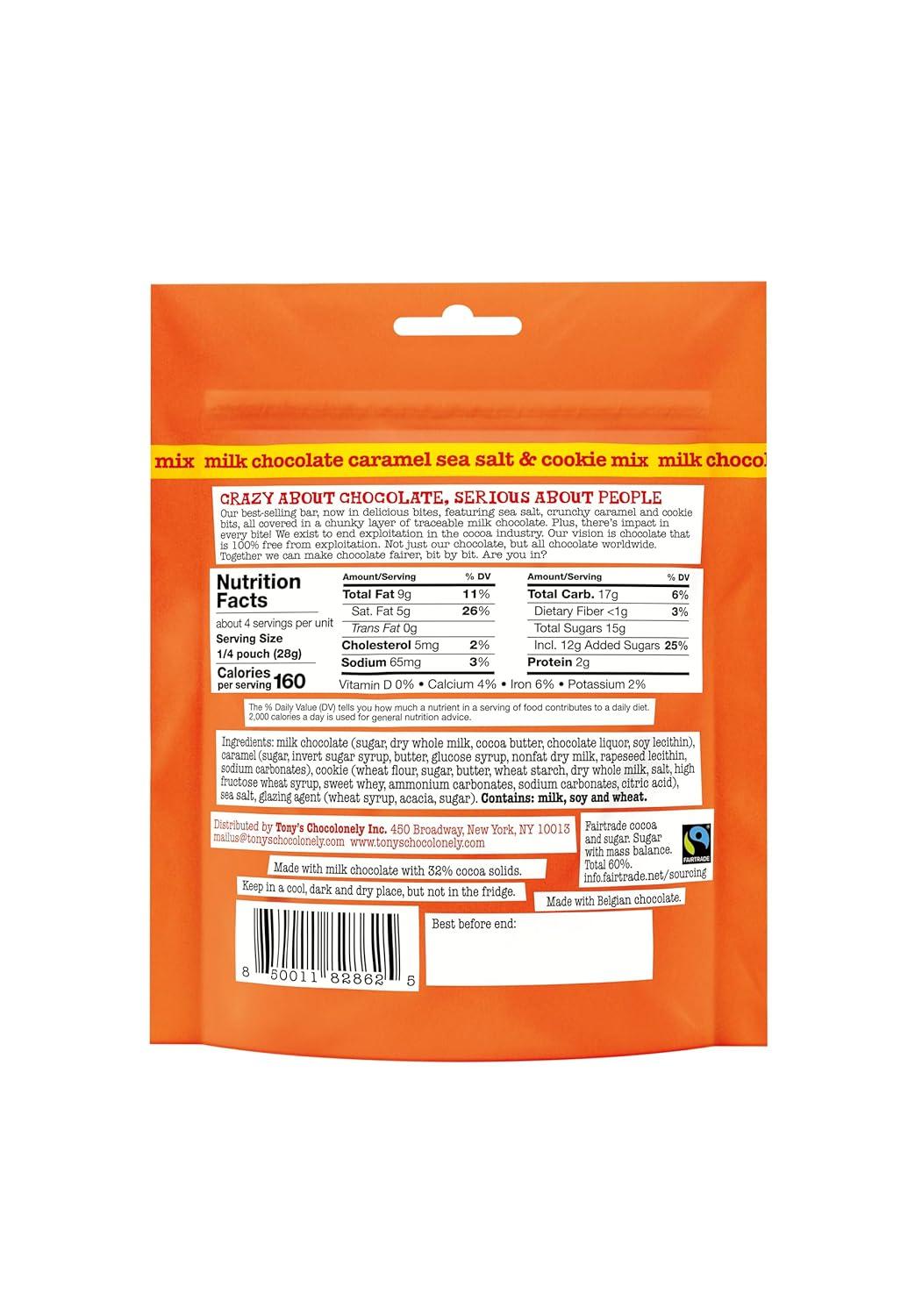 image:imageTonys Chocolonely Belgian Milk Chocolate Caramel Sea Salt amp Cookie Mix Lil Bits Candy Pieces for Snacks Gifts or Gift Basket Made From Quality Fairtrade Cocoa 1 Pouch 4 OzCaramel Sea Salt and Cookie Mix