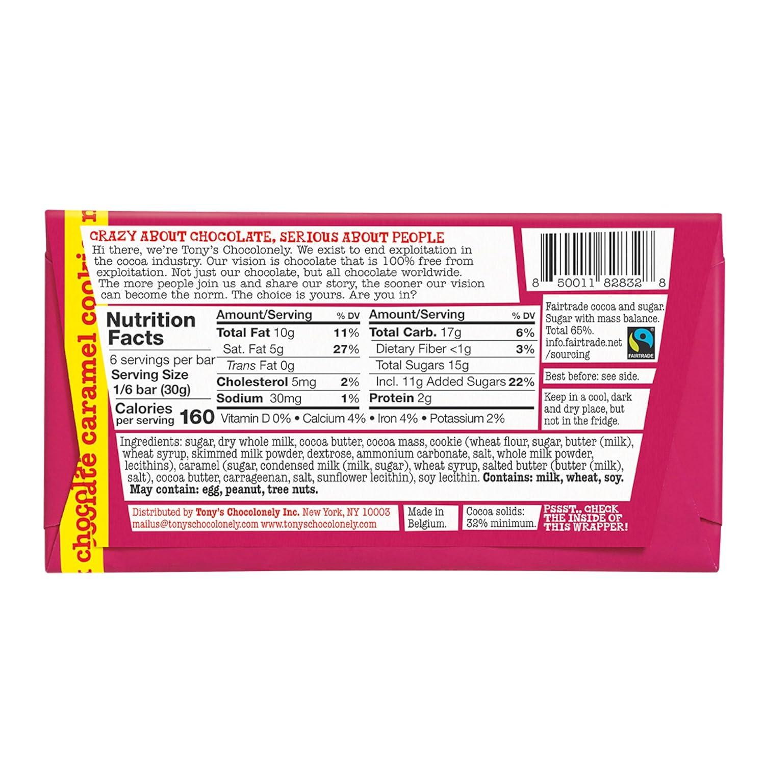 image:imageTonys Chocolonely Belgian Milk Chocolate Hazelnut Candy Bar for Snacks Chocolate Bars for Party Favors Gifts or Gift Basket 32 Cacao Made From Quality Fairtrade Cocoa 4 Bars 635 Oz EachCaramel Cookie