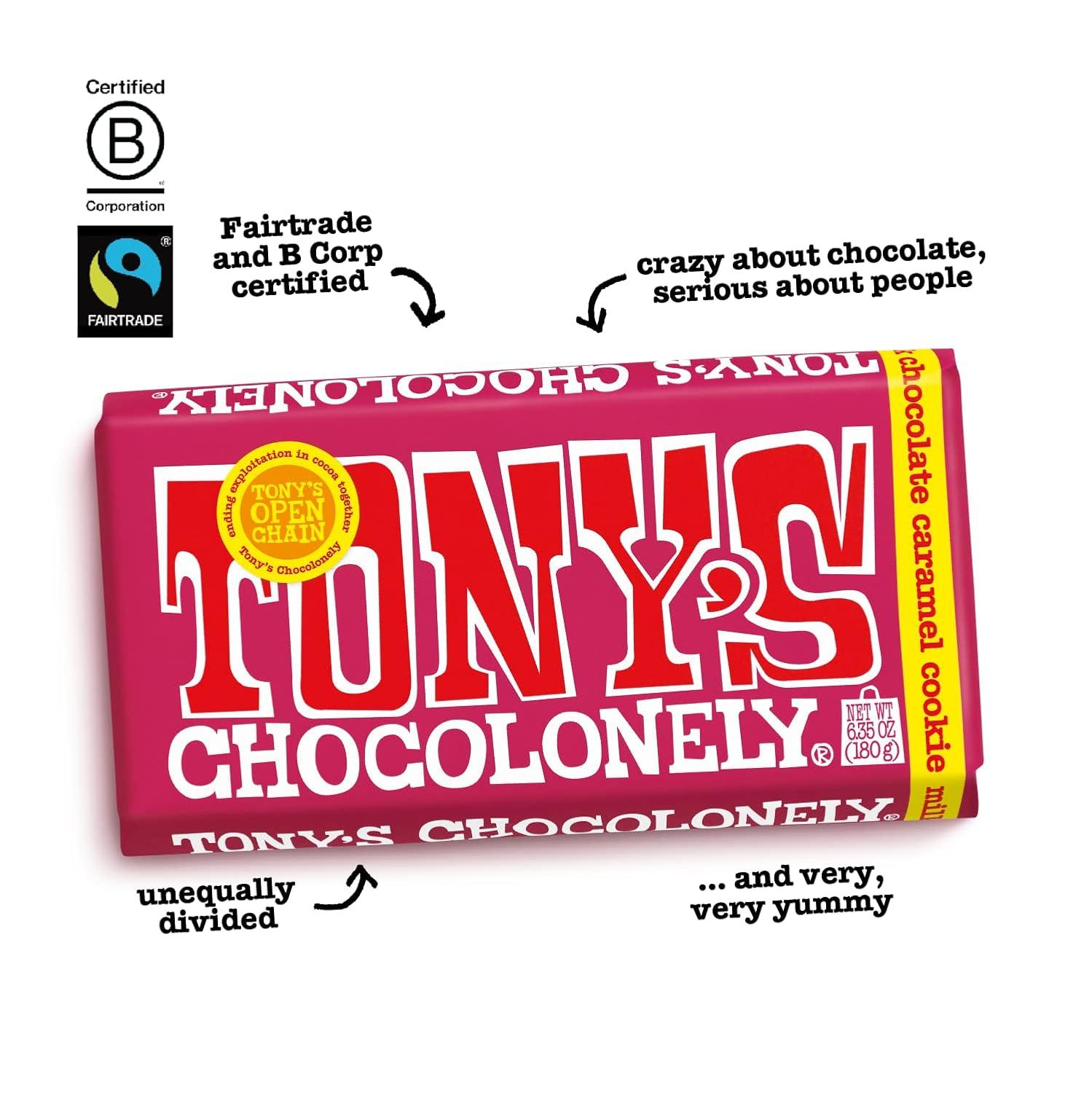 image:imageTonys Chocolonely Belgian Milk Chocolate Hazelnut Candy Bar for Snacks Chocolate Bars for Party Favors Gifts or Gift Basket 32 Cacao Made From Quality Fairtrade Cocoa 4 Bars 635 Oz EachCaramel Cookie