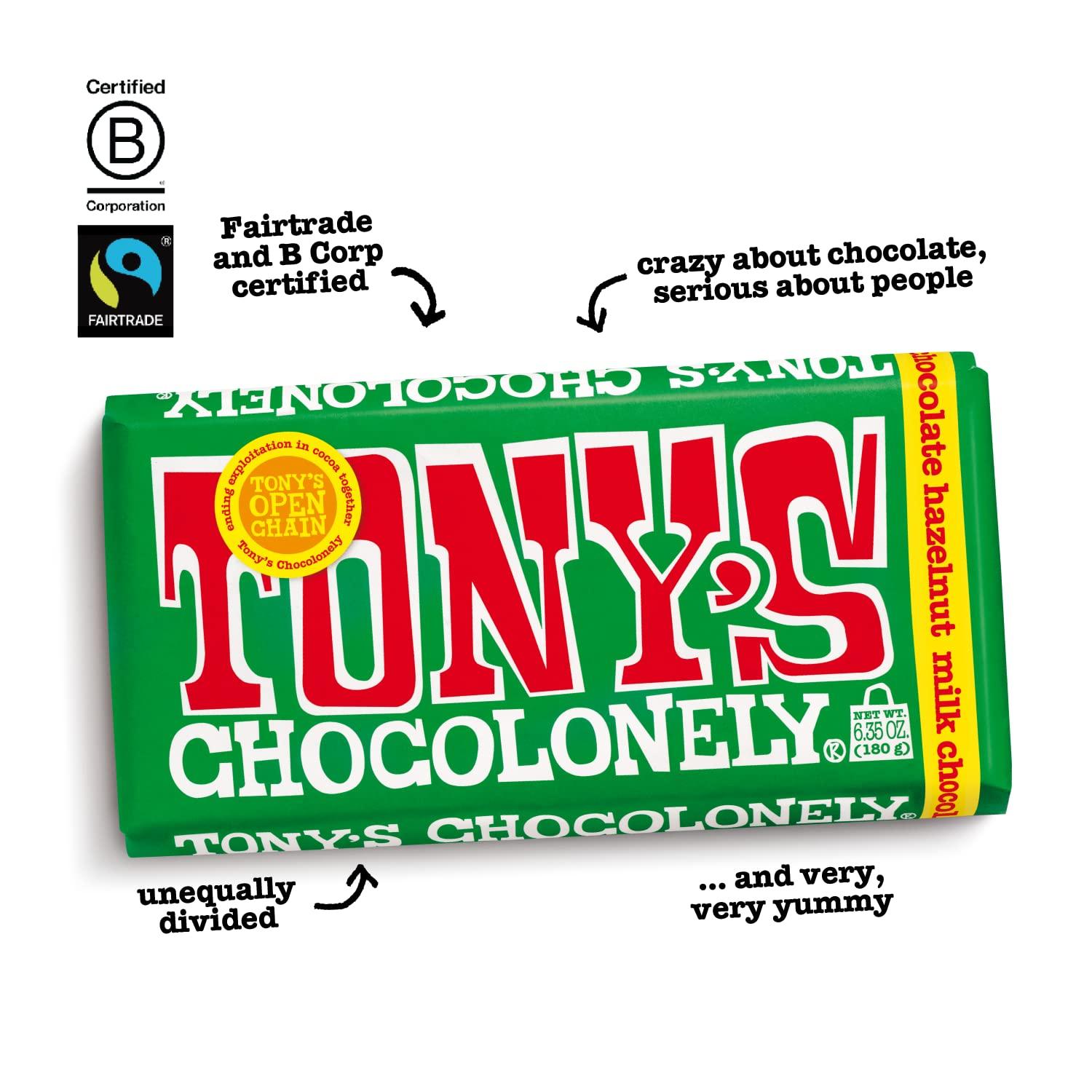 image:imageTonys Chocolonely Belgian Milk Chocolate Hazelnut Candy Bar for Snacks Chocolate Bars for Party Favors Gifts or Gift Basket 32 Cacao Made From Quality Fairtrade Cocoa 4 Bars 635 Oz EachMilk Hazelnut