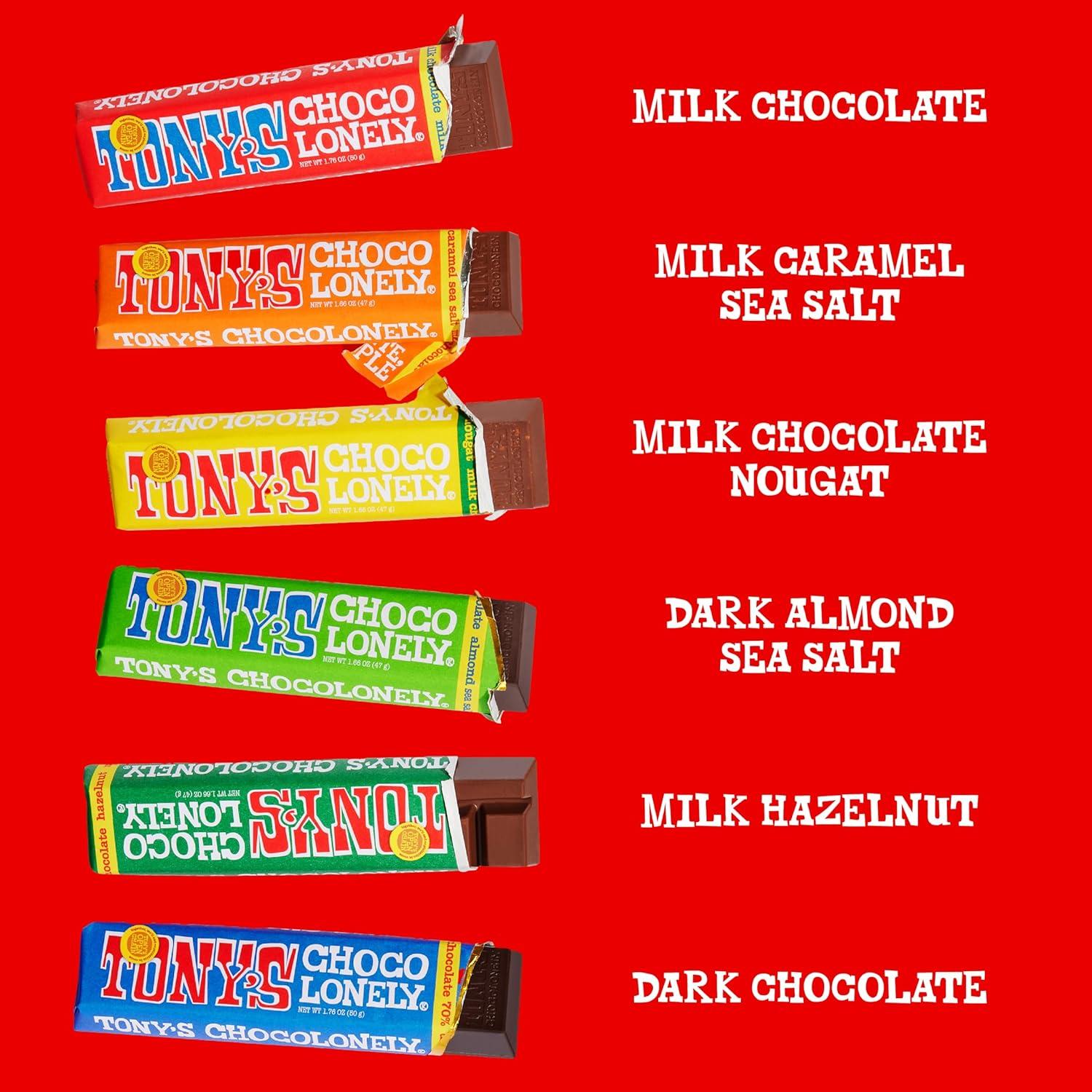 image:imageTonys Chocolonely Rainbow Chocolate Candy Bar Variety Pack Belgian Dark amp Milk Chocolate With Sea Salt Caramel Almond Hazelnut amp Nougat Made From Quality Fairtrade Cocoa 6 Bars 1016 Oz