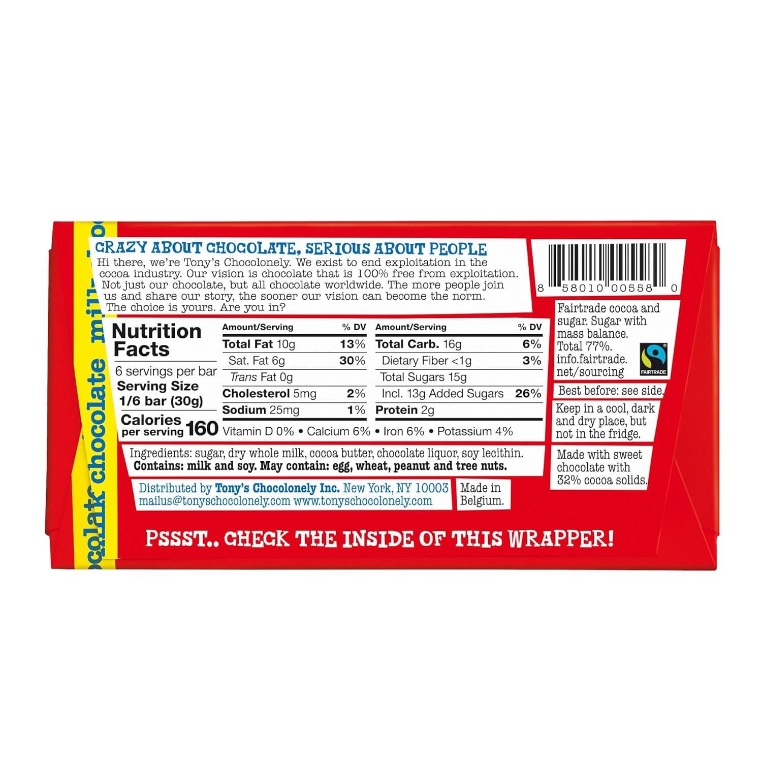 image:imageTonys Chocolonely Super Duper Milk Chocolate Candy Bar Bundle Milk amp White Chocolate With Sea Salt Caramel Pretzel Toffee Almond Hazelnut Made From Quality Fairtrade Cocoa 6 Bars 635 Oz EachMilk