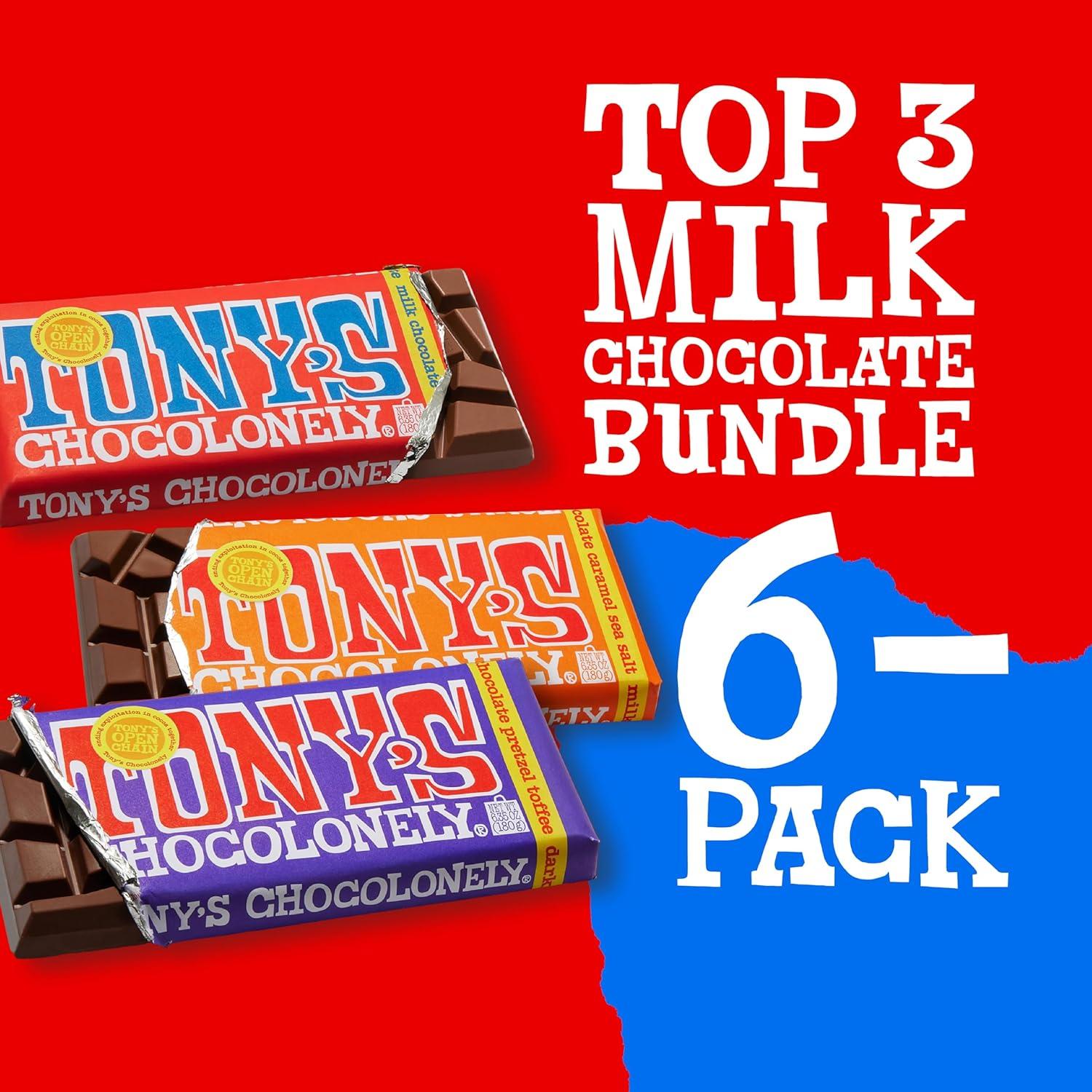 image:imageTonys Chocolonely Super Duper Milk Chocolate Candy Bar Bundle Milk amp White Chocolate With Sea Salt Caramel Pretzel Toffee Almond Hazelnut Made From Quality Fairtrade Cocoa 6 Bars 635 Oz EachTop 3 Milk Bundle