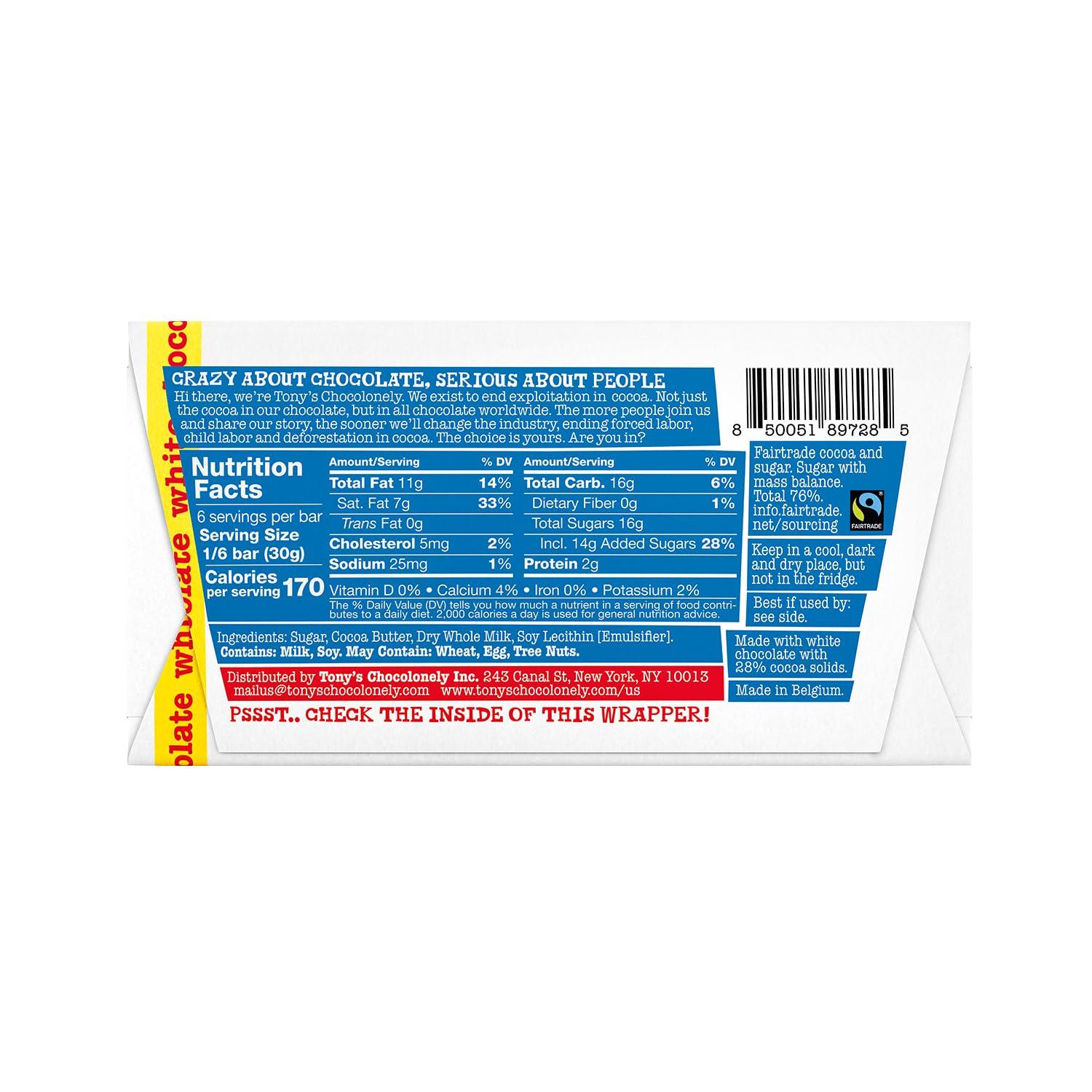 image:imageTonys Chocolonely White Chocolate Bar 635 Ounces Classic Belgium Holiday Gift Chocolate Candy