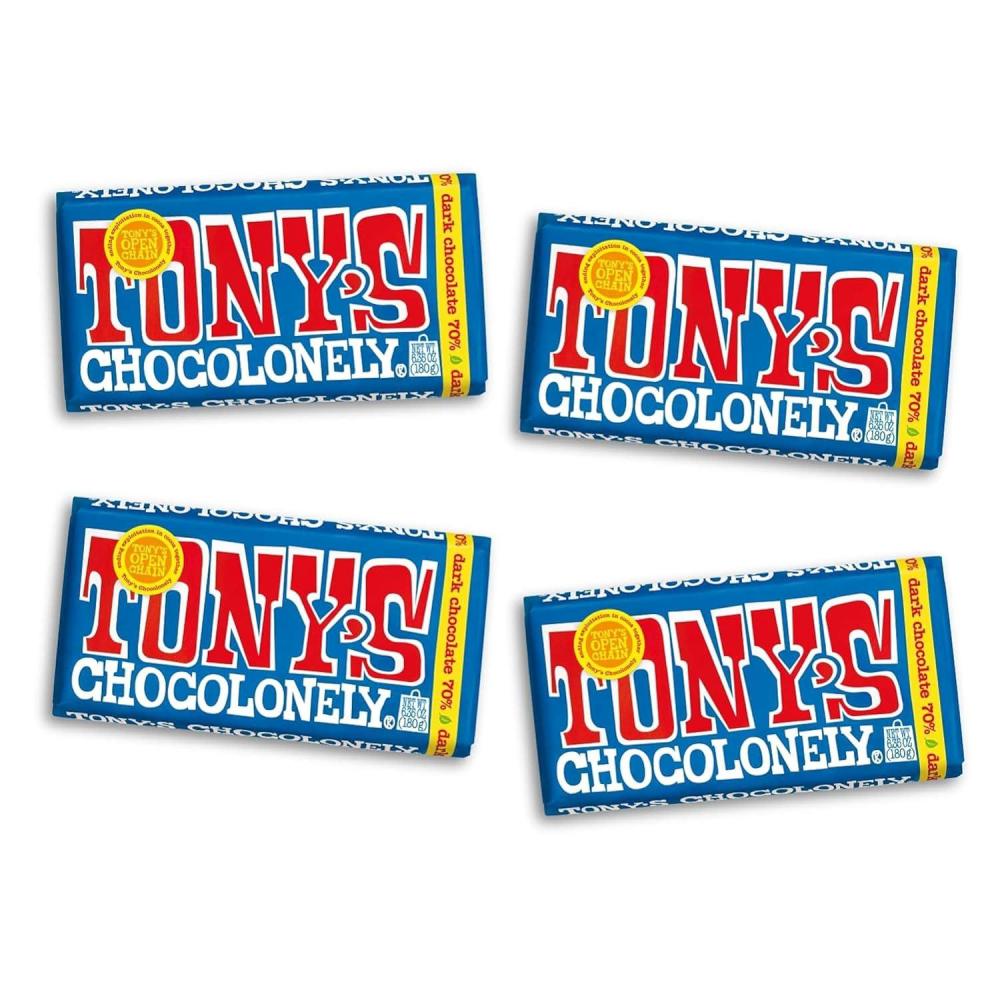 image:imageTonys Chocolonely Belgian Dark Chocolate Pure Chocolate Bar for Snacks Party Favors Gifts or Gift Basket Vegan 70 Cacao Made From Quality Fairtrade Cocoa amp B Corp Certified 635 Oz 4 BarsDark