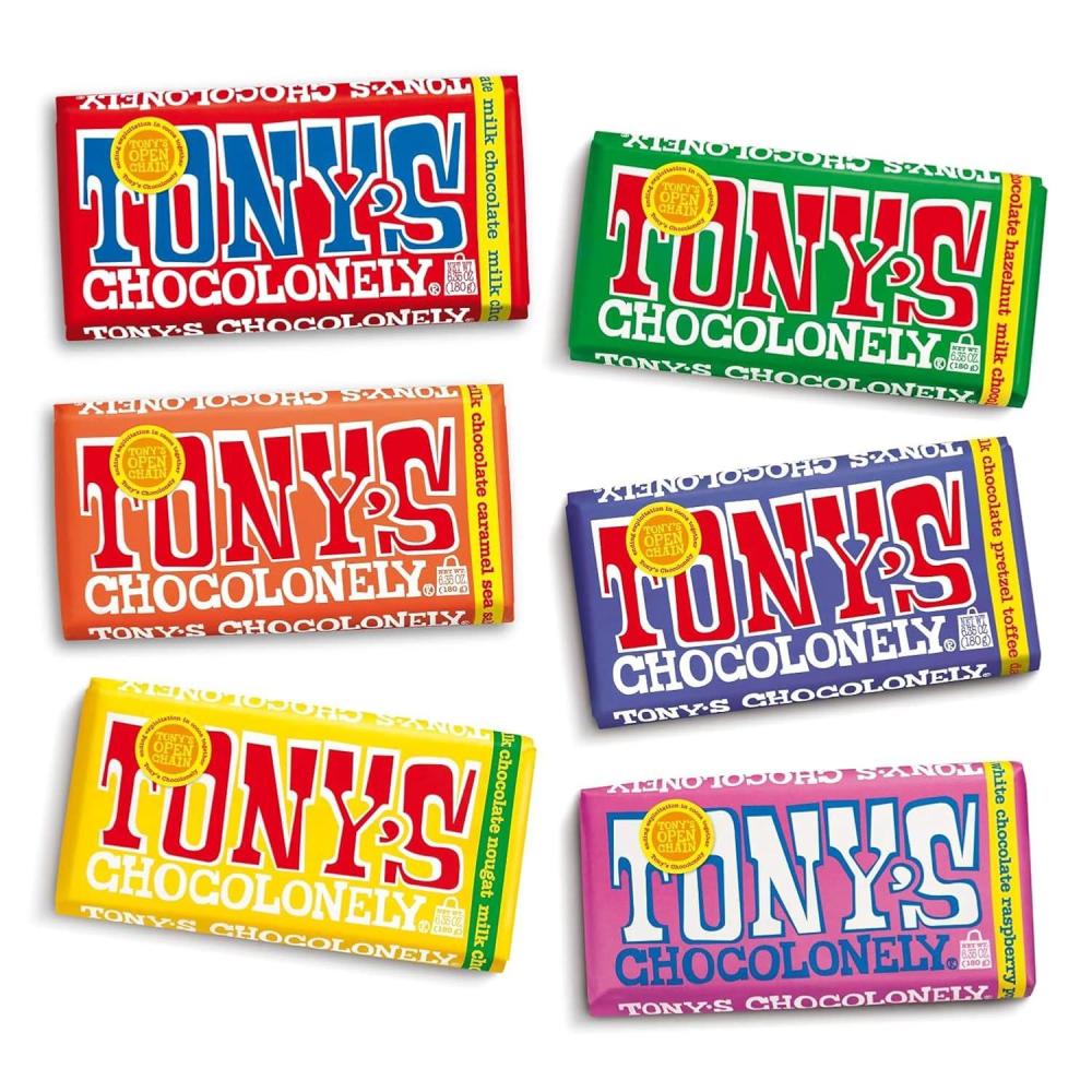 image:imageTonys Chocolonely Super Duper Milk Chocolate Candy Bar Bundle Milk amp White Chocolate With Sea Salt Caramel Pretzel Toffee Almond Hazelnut Made From Quality Fairtrade Cocoa 6 Bars 635 Oz EachSuper Duper Milk Bundle