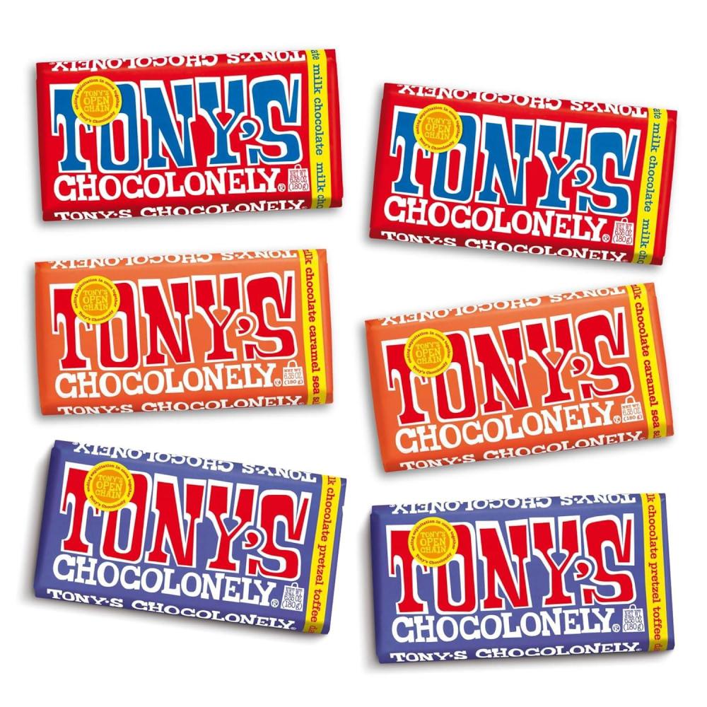 image:imageTonys Chocolonely Super Duper Milk Chocolate Candy Bar Bundle Milk amp White Chocolate With Sea Salt Caramel Pretzel Toffee Almond Hazelnut Made From Quality Fairtrade Cocoa 6 Bars 635 Oz EachTop 3 Milk Bundle