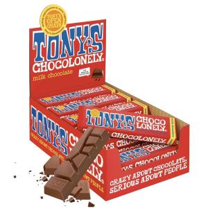 Tony’s Chocolonely Belgian Dark Chocolate Candy Bar With Almonds & Sea Salt, Chocolate Bars for Snacks, Party Favors, Gifts, Vegan, 51% Cacao, Made From Quality Fairtrade Cocoa, 20 Bars, 1.66 Oz Each(Red (Milk Chocolate))