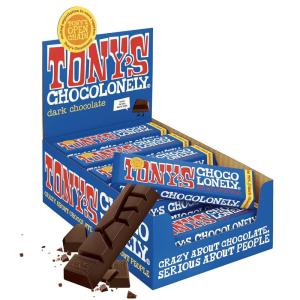 Tony’s Chocolonely Belgian Dark Chocolate Candy Bar With Almonds & Sea Salt, Chocolate Bars for Snacks, Party Favors, Gifts, Vegan, 51% Cacao, Made From Quality Fairtrade Cocoa, 20 Bars, 1.66 Oz Each(Blue (Dark Chocolate))