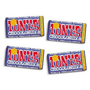 Tony’s Chocolonely Belgian Dark Chocolate, Pure Chocolate Bar for Snacks, Party Favors, Gifts, or Gift Basket, Vegan, 70% Cacao, Made From Quality Fairtrade Cocoa & B Corp Certified 6.35 Oz, 4 Bars(Dark Milk Pretzel Toffee)
