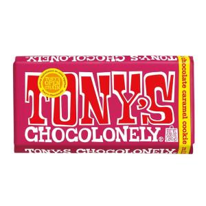 Tony’s Chocolonely Belgian Milk Chocolate Hazelnut Candy Bar for Snacks, Chocolate Bars for Party Favors, Gifts, or Gift Basket, 32% Cacao, Made From Quality Fairtrade Cocoa, 4 Bars, 6.35 Oz Each(Caramel Cookie)