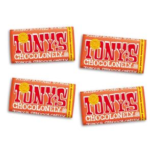 Tony’s Chocolonely Belgian Milk Chocolate Hazelnut Candy Bar for Snacks, Chocolate Bars for Party Favors, Gifts, or Gift Basket, 32% Cacao, Made From Quality Fairtrade Cocoa, 4 Bars, 6.35 Oz Each(Caramel Sea Salt)