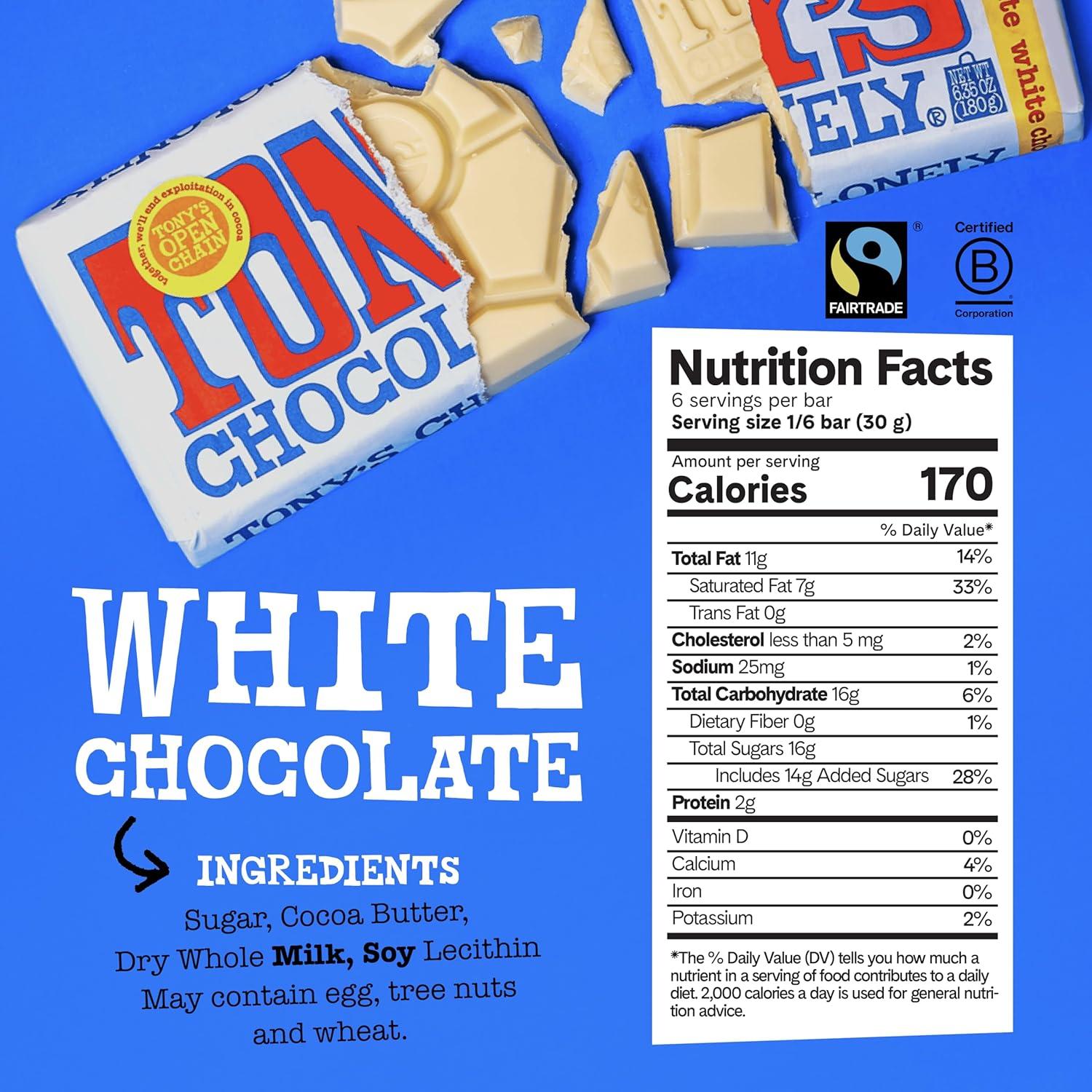 image:imageTonys Chocolonely Belgian White Chocolate Candy Bar Pure Chocolate Bars for Snacks Party Favors Gifts Baking or Gift Basket Made From Quality Fairtrade Cocoa 4 Bars 635 Oz Each